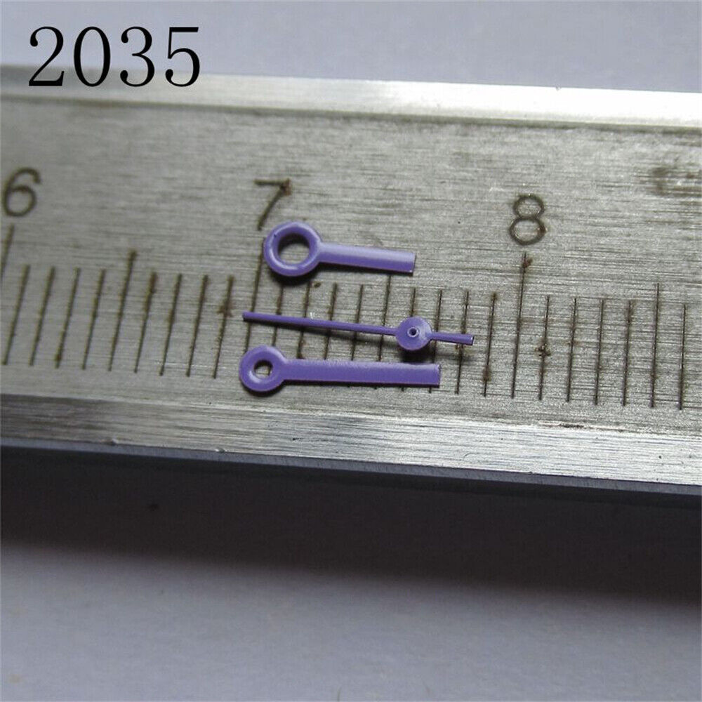 Square head purple watch hands set for Miyota 2035 movement, precise fit, stylish accessory.