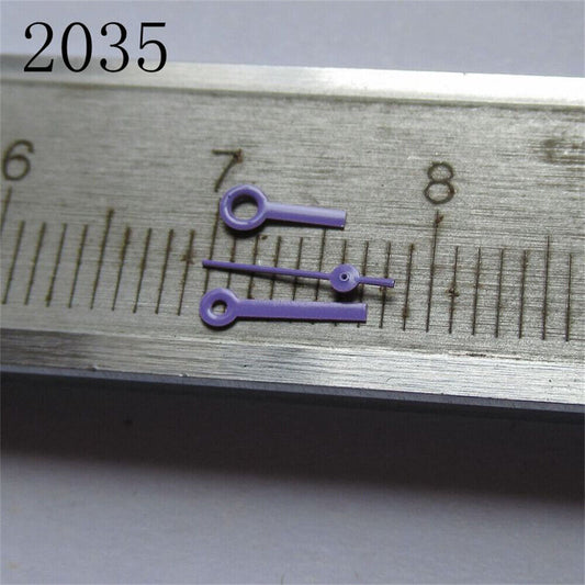 Square head purple watch hands set for Miyota 2035 movement, precise fit, stylish accessory.