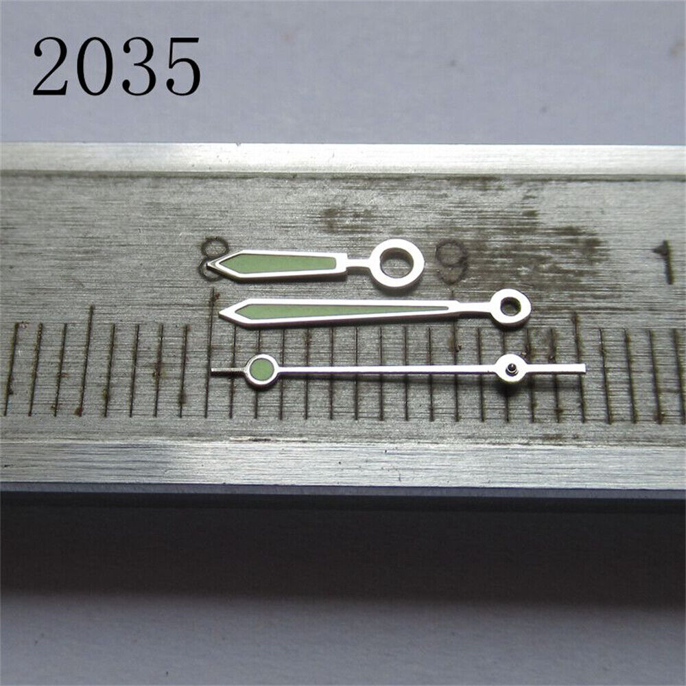 Green luminous arrow watch hands set for Miyota 2035, 2115, 2105, 2305 movements.