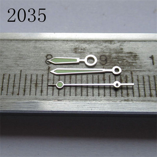 Green luminous arrow watch hands set for Miyota 2035, 2115, 2105, 2305 movements.