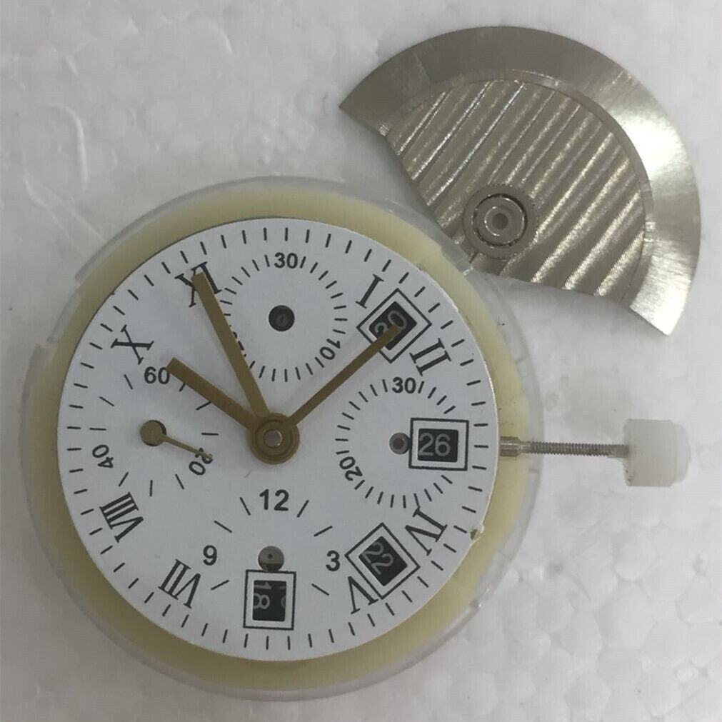China Made 7750 GMT automatic watch movement with precision 3 hands and small second at 9, ideal for repairs and upgrades.