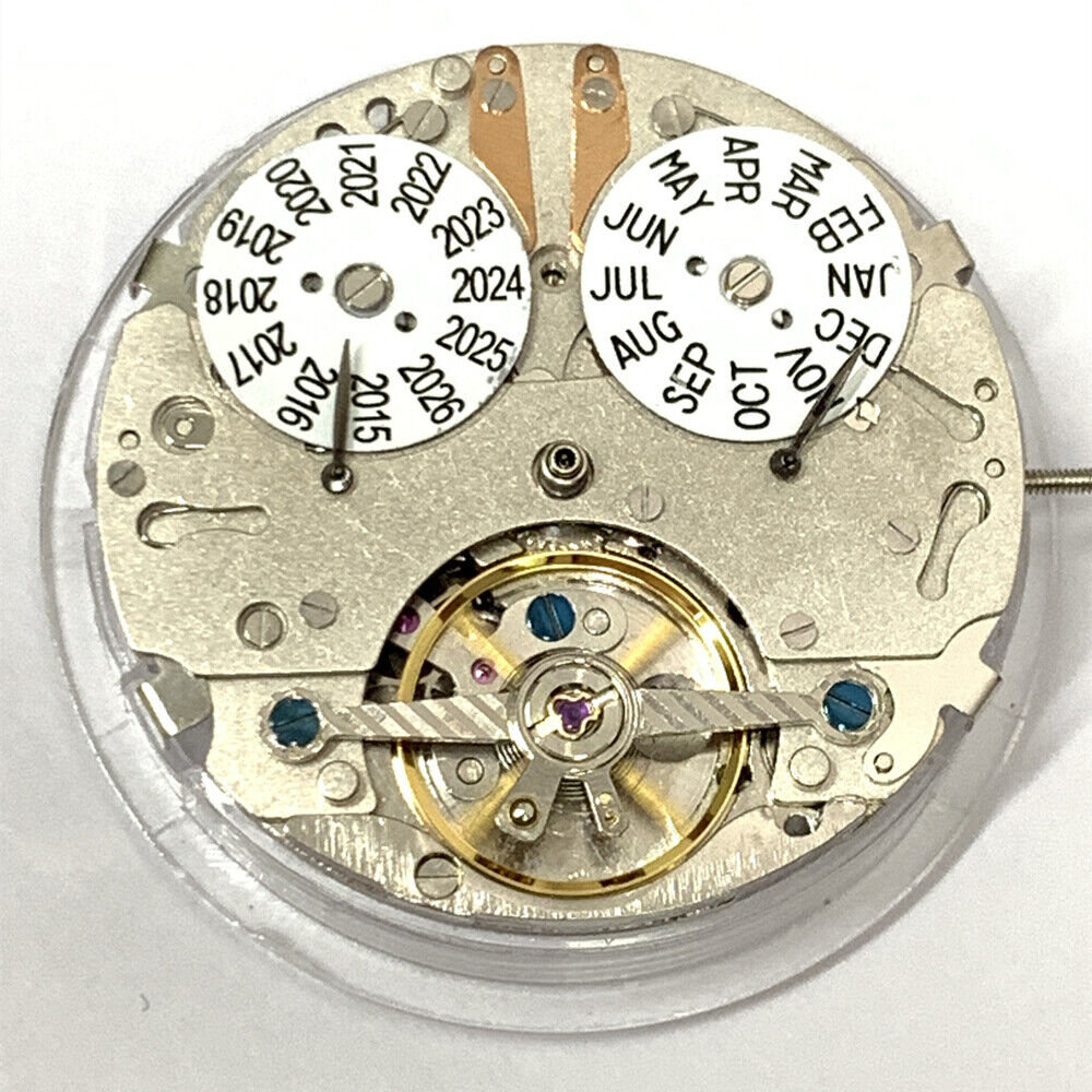 China Made automatic mechanical watch with multifunctional perpetual calendar at 12 o'clock, sleek design.