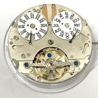 China Made automatic mechanical watch with multifunctional perpetual calendar at 12 o'clock, sleek design.