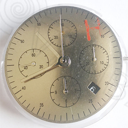 China Made 7750 mechanical watch movement with small seconds at 9 and date window at 4.5, black dial