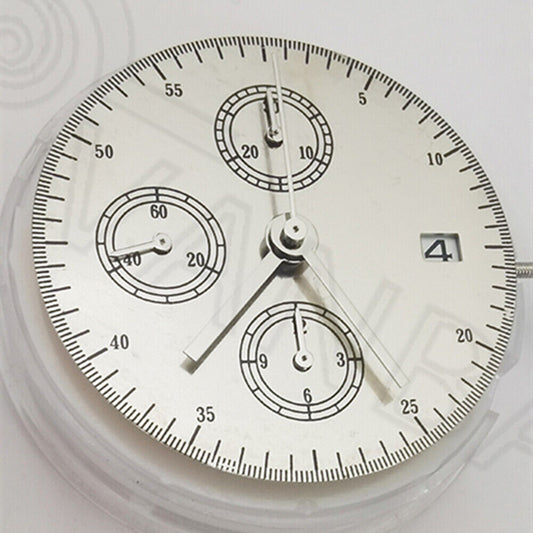 China Made 7750 mechanical watch movement with small seconds at 3, 6, 9 and calendar at 3 dial.