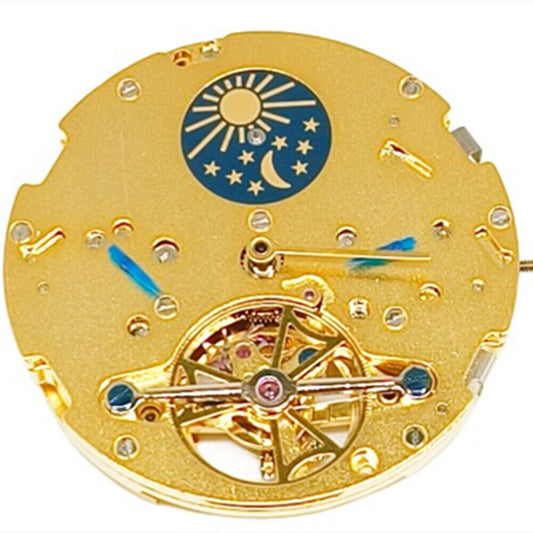 Mouvement mécanique automatique doré fabriqué en Chine, phase lune-étoile à 12 volants