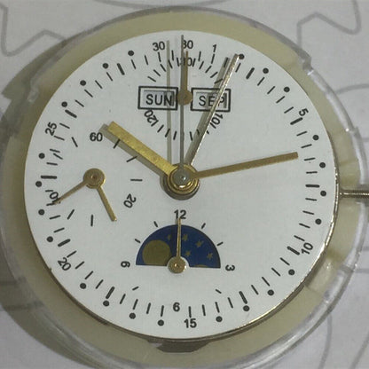 China Made 7750 7751 automatic mechanical watch movement with small second at 9 o'clock and moon phase at 6 o'clock.