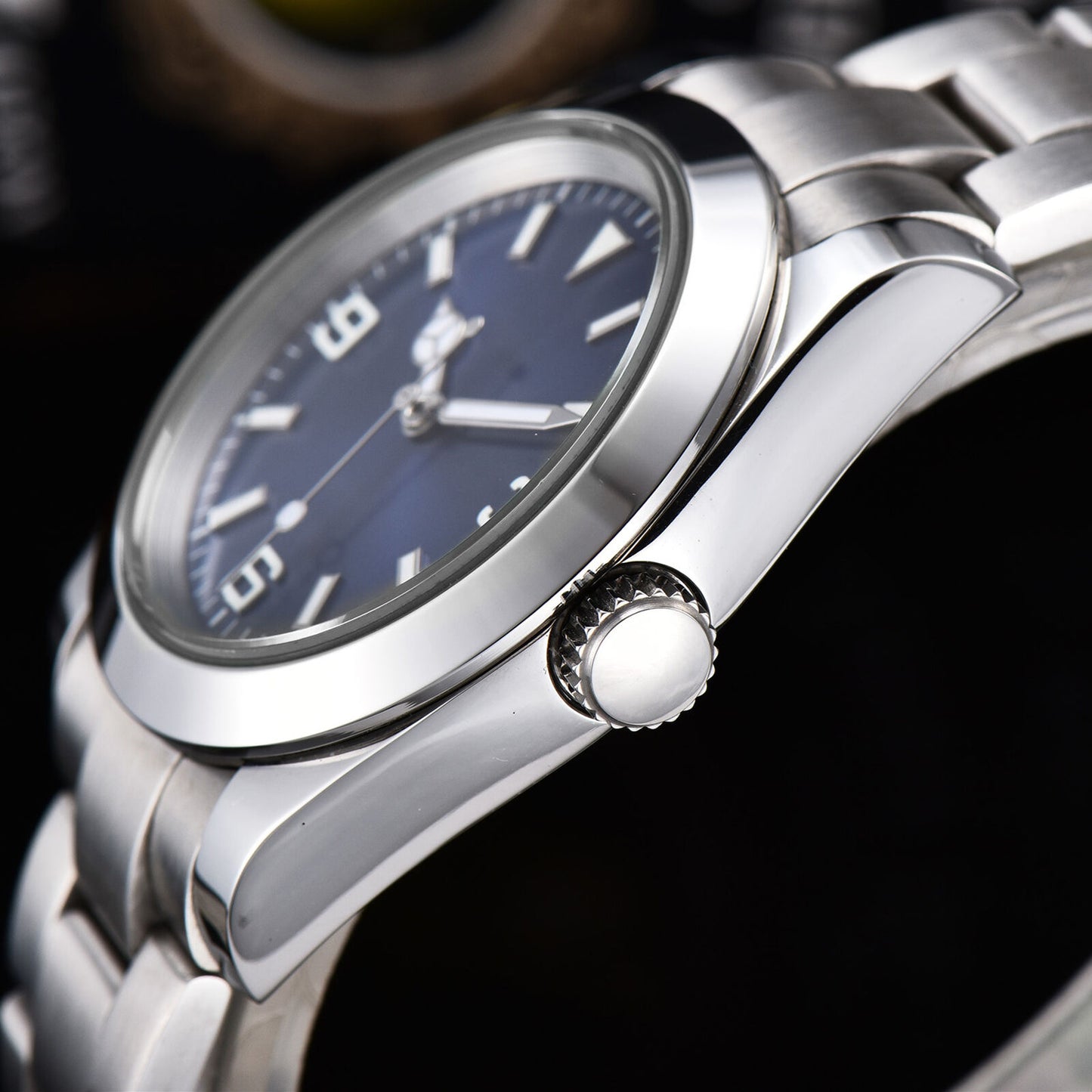 Montre-bracelet pour homme 316L 40 mm, verre saphir, étanche, cadran bleu, aiguilles argentées