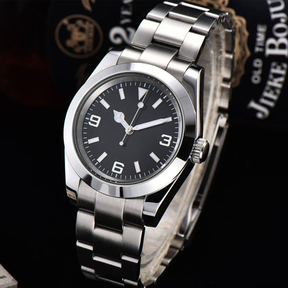 Montre-bracelet pour homme 316L 40 mm, verre saphir, étanche, cadran noir, aiguilles argentées
