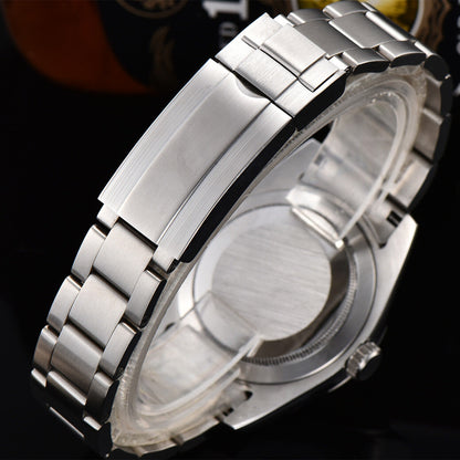 Montre-bracelet pour homme 316L 40 mm, verre saphir, étanche, cadran noir, aiguilles argentées