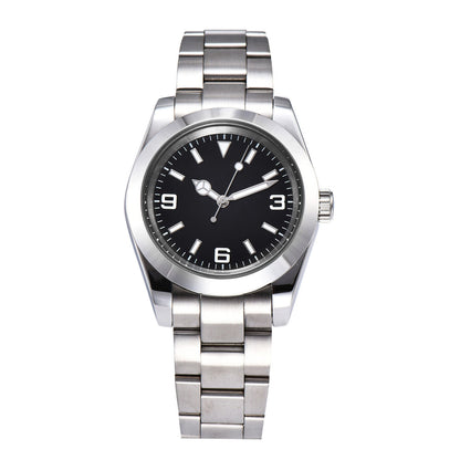 Montre-bracelet pour homme 316L 40 mm, verre saphir, étanche, cadran noir, aiguilles argentées