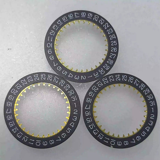 Black date disk wheel with date at 3 o'clock for Ronda 785 quartz watches, compatible accessory.