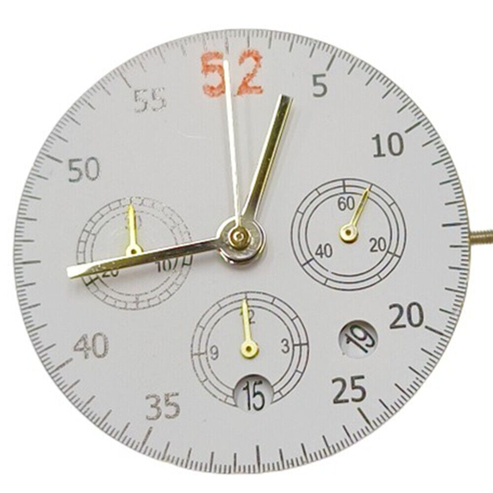 China Made 7750 mechanical watch movement with small seconds at 3 o'clock and date at 6 o'clock, precision timekeeping.