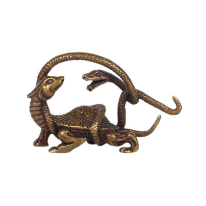 Hand-carved solid copper Four Spirits figurines, featuring Dragon, White Tiger, Suzaku, and Basalt designs for collectors.