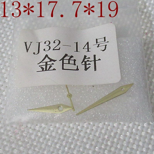 Golden arrow-shaped watch hands for Hattori Epson TMI VJ32 movement, precise fit and stylish design.