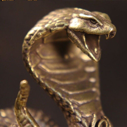 Hand-carved solid copper cobra trinket, detailed bronze model figurine for decor.
