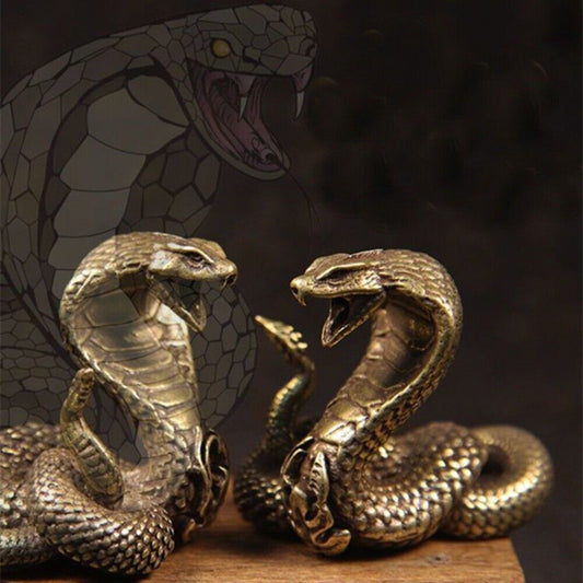 Hand-carved solid copper cobra trinket, detailed bronze model figurine for decor.