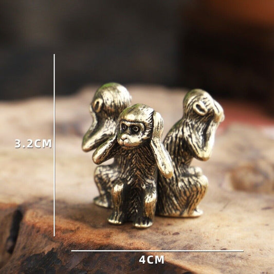 1. Hand-carved solid copper monkey figurine set, vintage bronze finish trinkets.  