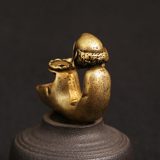 Hand-carved Solid Copper Dharma Agarwood Furnace figurine, bronze model for elegant decor.
