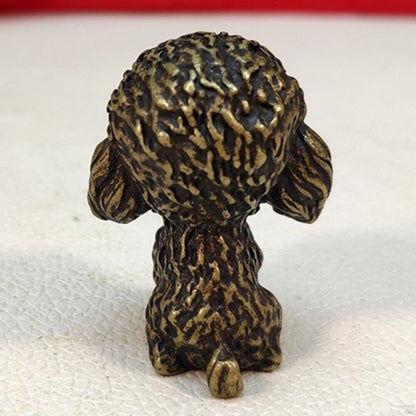 Hand-carved solid copper poodle trinket, detailed bronze figurine for watch accessory collection.