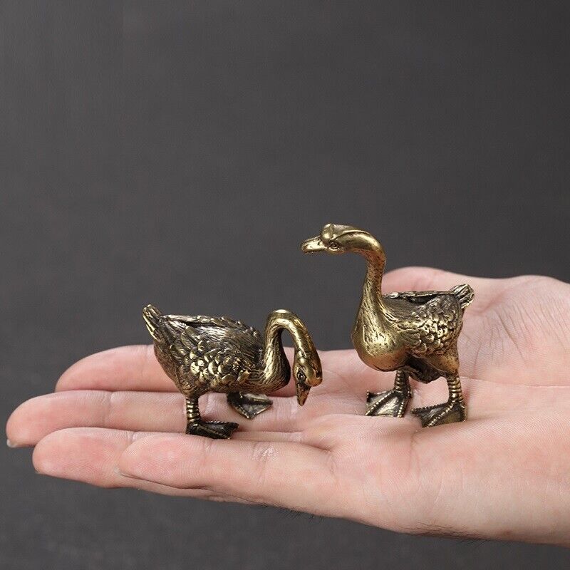 Solid Copper Cute Goose Trinket Vintage Hand Carved Bronze Model Figurines