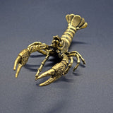 Solid Copper Lobster Trinket Vintage Hand Carved Bronze Model Figurines