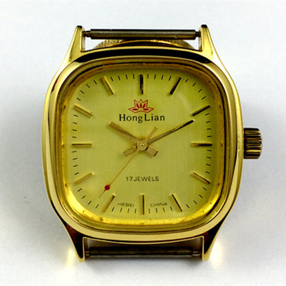 HONGLIAN 34mm manual mechanical watch with golden square case and nail markers, 3-hand display for classic style.