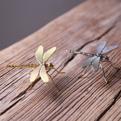 Alloy Silver/Golden Little Dragonfly Trinket Hand Carved Model Figurines