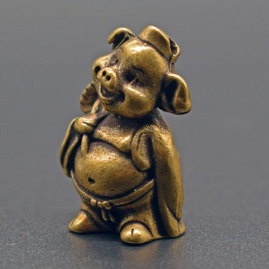 Solid copper Marshal Tianpeng trinket with vintage hand-carved details, bronze model figurine.