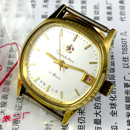 33mm Shanghai Manual Mechanical Watch Golden Nail White Dial Single Calendar