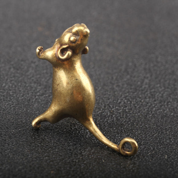 Solid Copper Mouse Trinket Vintage Handmade Hand Carved Bronze Model Figurines