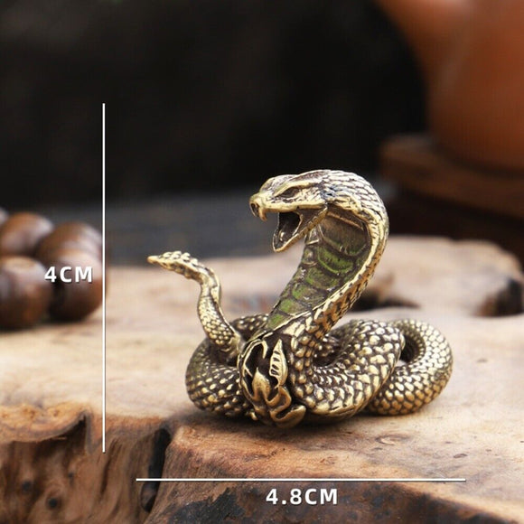 Solid Copper Cobra Trinket Vintage Hand Carved Bronze Model Figurines
