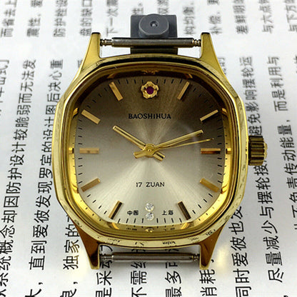 Montre mécanique manuelle Shanghai Golden Nail, cadran marron clair, boîtier octogonal