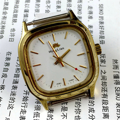 HONGLIAN Manual Mechanical Watch Golden Nail Square Golden Case White Dial