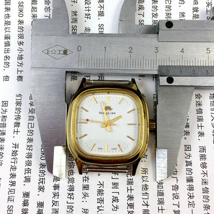 HONGLIAN Manual Mechanical Watch Golden Nail Square Golden Case White Dial