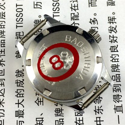 Shanghai 24mm lady watch with gold case, golden nail markers, and manual mechanical 3-hand movement by Shanghai brand.