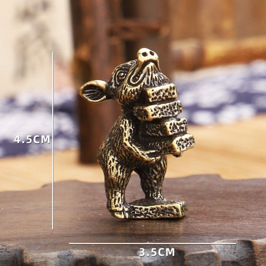 Hand-carved solid copper pig trinket by At Work, detailed bronze figurine for collectors.
