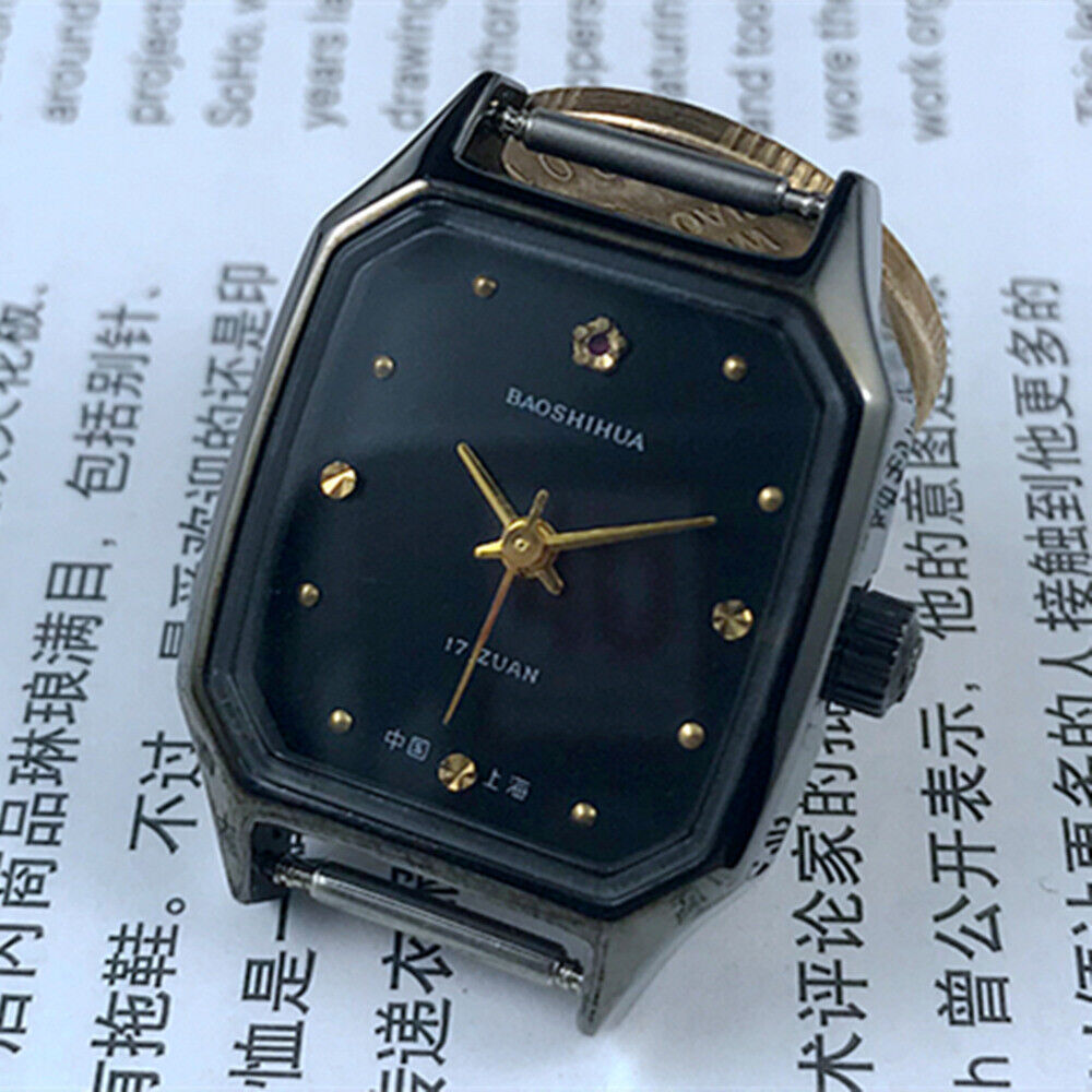 28mm Shanghai manual mechanical lady watch with black dial, square case, 17 jewels craftsmanship by Shanghai.
