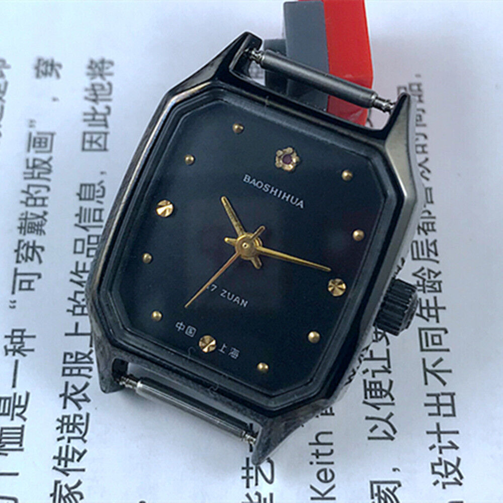 28mm Shanghai lady watch with black dial, square case, manual mechanical movement, 17 jewels craftsmanship.