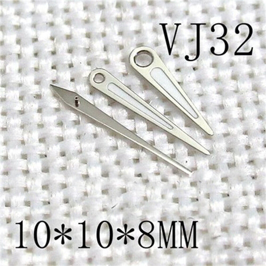 Aiguilles de montre pointues vertes lumineuses avec garniture argentée 10 x 10 x 8 mm pour mouvement Epson VJ32