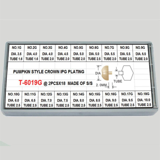 36pcs 18 Sizes Watch Repair Parts Stainless Steel Pumpkin Golden Watch Crown