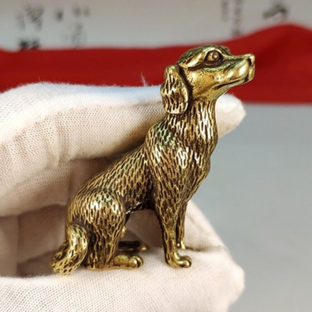 Hand-carved solid copper puppy trinket by Bronze, detailed small figurine for decor and gifts.
