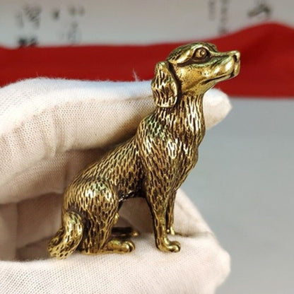 Hand-carved solid copper puppy trinket by Bronze, detailed small figurine for decor and gifts.