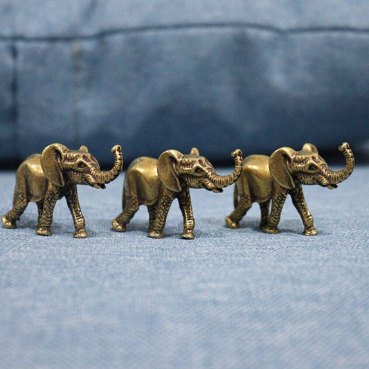 Hand-carved solid copper elephant trinket, vintage bronze model figurine for decor.