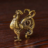 Solid Copper Golden Rooster Trinket Vintage Hand Carved Bronze Model Figurines