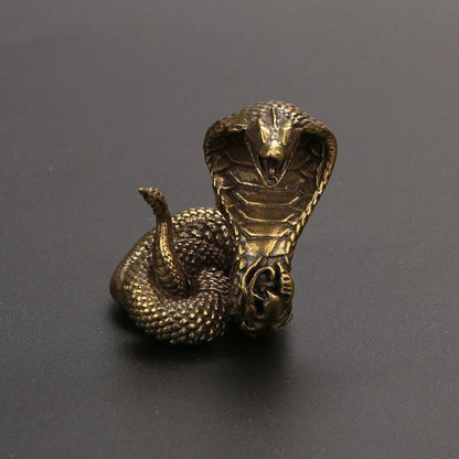 Hand-carved solid copper cobra trinket, vintage bronze finish, collectible decor piece