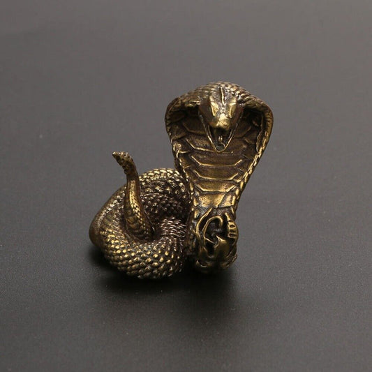 Hand-carved solid copper cobra trinket, vintage bronze finish, collectible decor piece