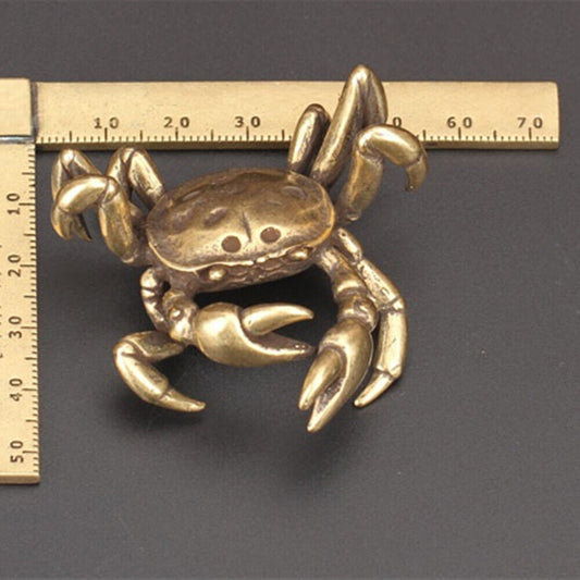 Solid copper little crab trinket, vintage hand-carved bronze model figurine for decor or collection.