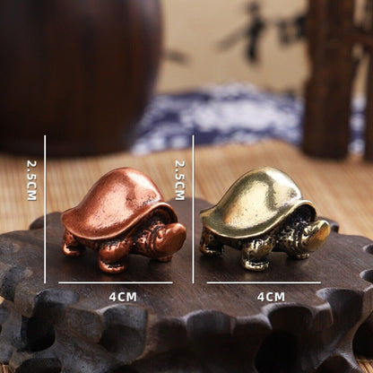 Hand-carved solid copper turtle trinket, purple copper finish, detailed bronze model.