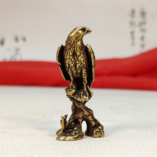 Hand-carved solid copper Eaglet trinket, detailed bronze figurine for decor and collection.
